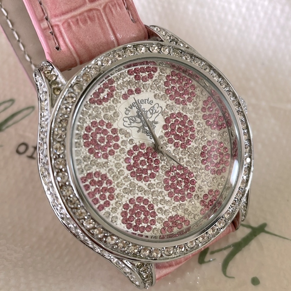 CIVETTERIE ITALY Large Profile Watch Swarovski Crystal Encrusted w/Leather Band